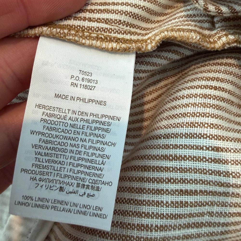 Boden Women’s Falmouth Linen Button Shorts 9” Tan Ecru Stripes Size 10 - Picture 5 of 8